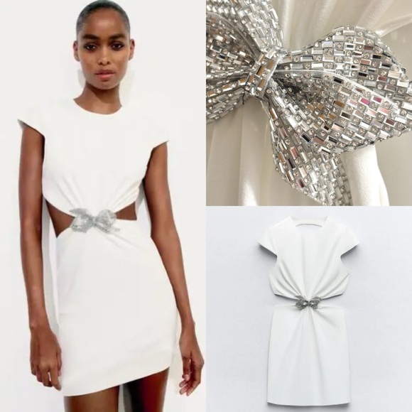 Zara Dresses & Skirts - NWT ZARA RHINESTONE BOW CUT OUT HOLIDAY NYE OPEN BACK MINI DRESS
